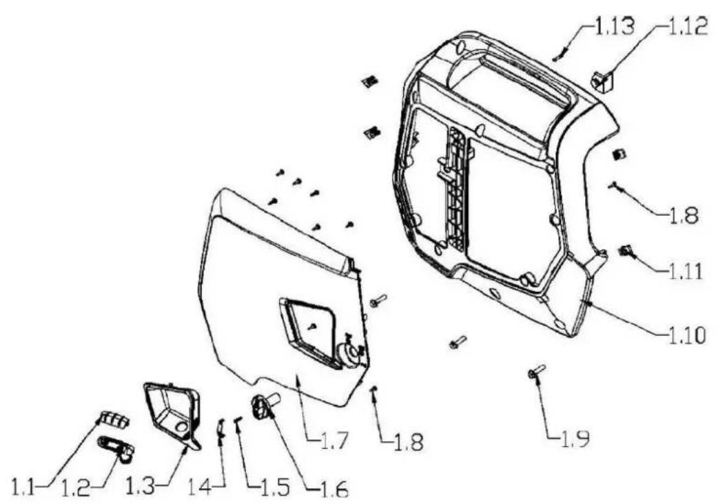 Technical diagram of a mechanical component with numbered parts, showing exploded and assembled views.