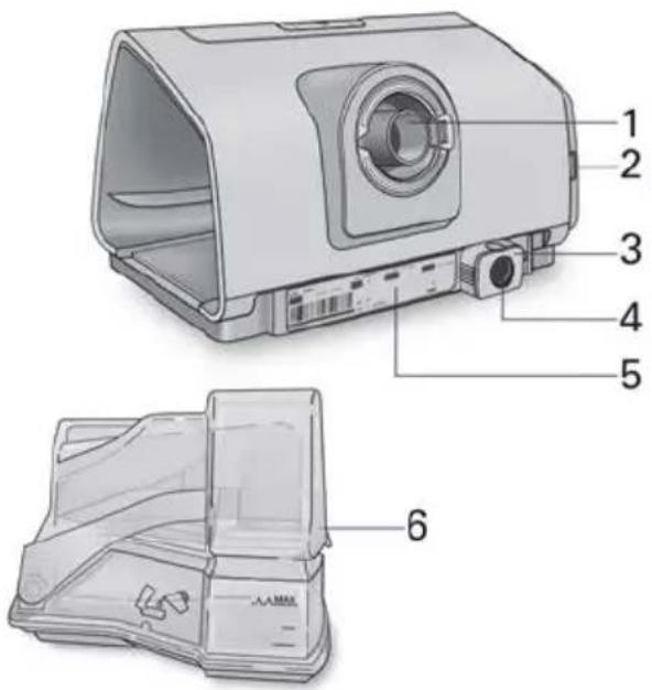 Technical diagram of a device with numbered parts labeled 1 through 6, showing internal components and casing structure.