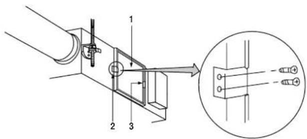Technical diagram showing a mechanical assembly with labeled components and an inset close-up of a connector detail.