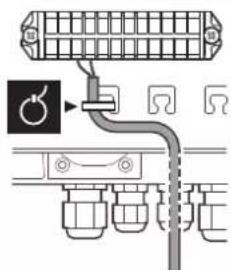 Diagram showing a connector or cable connection with labeled components and an icon of a fuse or switch.