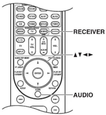 RENO ON/OFF TUNER CD MODE TV I/O TV INPUT START/EXP MGMT SP LENGTH PLAY/SAT COUNTER ENTER AUDIO RETURN AUDIO RECEIVER CH/ORG VOL OUTPUT PSON/QUINCE VIDEO PLAY/SAT COUNTER AUDIO