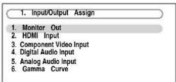 1. Input/Output Assign 1. Monitor Out 2. HDMI Input 3. Component Video Input 4. Digital Audio Input 5. Analog Audio Input 6. Gamma Curve