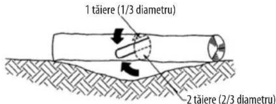 1 tâiere (1/3 diametru) 2 tâiere (2/3 diametru)