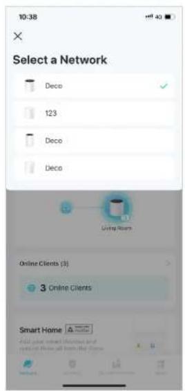 10:38 Select a Network Deco 123 Deco Deco Online Room Online Clients (3) 3 Online Clients Smart Home