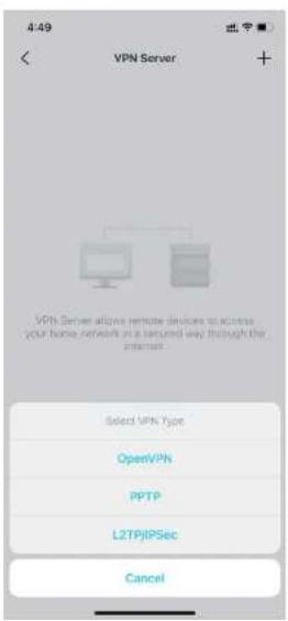 4:49 VPN Server + VPN Server allows remote devices to access your home network as a secured way through the internet. Select VPN Type OpenVPN PPTP LZTPJPSec Cancel