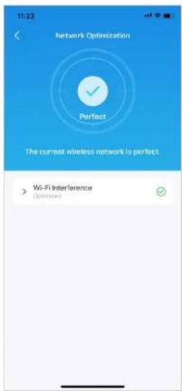11:23 Network Optimization Perfect The current wireless network is perfect. > Wi-Fi Interference Optimization