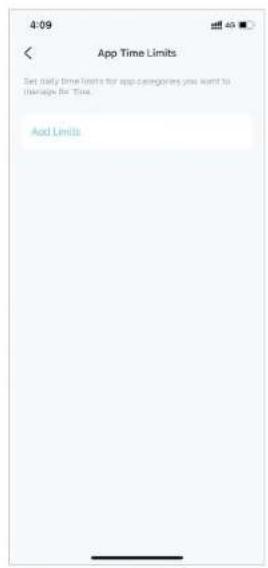 4:09 App Time Limits Set daily time limits for app categories you want to manage for Time. Add Limits
