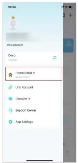 10:38 View Account Deco Owner HomeShield Subscribed Link Account Discover Support Center App Settings