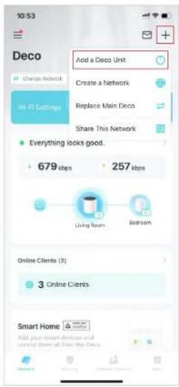 10:53 Deco Add a Deco Unit Change Network Create a Network Replace Main Deco Share This Network All Fi Settings Everything looks good. 679 kbps 257 kbps Living Room Beckson Online Clients (3) 3 Online Clients Smart Home Add your smart division and control then all from the Deco