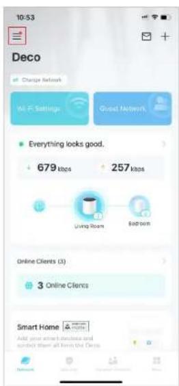10:53 Deco Change Network M F Settings Good Network Everything looks good. 679 kbps 257 kbps Living Room Bedroom Online Clients (3) 3 Online Clients Smart Home Add your smart devices and sponsor than all from the CDs