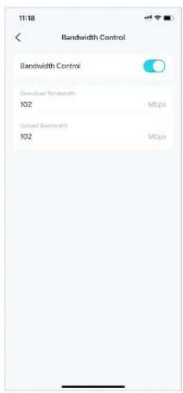 11:18 Bandwidth Control Bandwidth Control Connectual Bandwidth 102 Mbps Used Bandwidth 102 Mbps