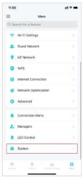 T1:00 More Search for a feature Wi-Fi Settings Guest Network IoT Network WPS Internet Connection Network Optimization Advanced Connection Alerts Managers LED Control System