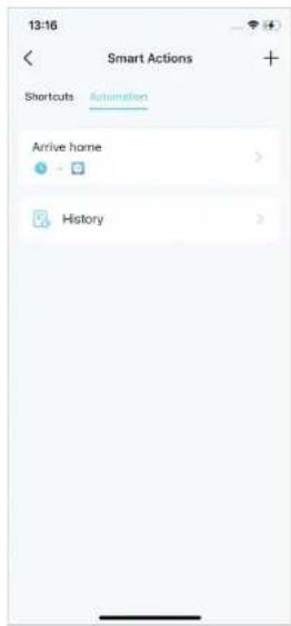 13:16 Smart Actions Shortcuts Automation Arrive home History