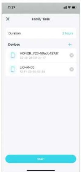11:37 Family Time Duration 2 hours Devices HONOR_Y20-59adb427d7 LIO-AN00 F2-F1-C3-55-52-83 Start