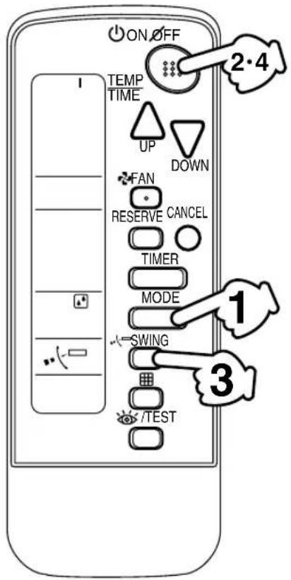 ON OFF TEMP TIME UP DOWN FAN RESERVE CANCEL TIMER MODE SWING TEST 2·4 1 3