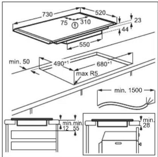 730 520 75 310 44 23 550 min. 50 490°¹ 680°¹ max R5 min. 1500 min.min. 12 55 min. 28