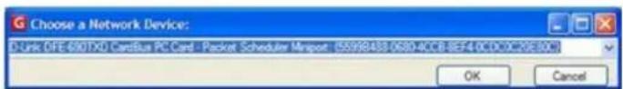 Choose a Network Device: Link OFE-6001XU CareBus PC Card - Packet Schedule Manager: 65998488 X680 4KDBESEF4/CDDDX/9580XU OK Cancel