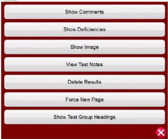 Show Comments Show Deficiencies Show Image View Test Notes Delete Results Force New Page Show Test Group Headings