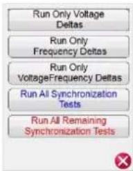 Run Only Voltage Deltas Run Only Frequency Deltas Run Only VoltageFrequency Deltas Run All Synchronization Tests Run All Remaining Synchronization Tests