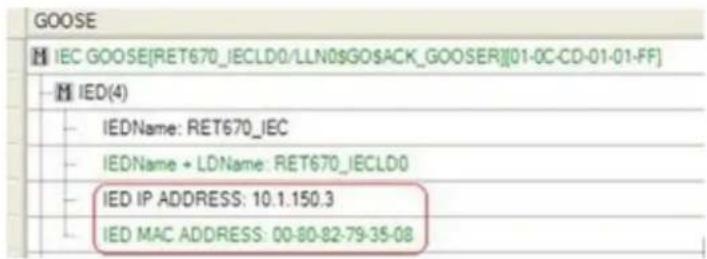 GOOSE IEC GOOSE[RET670_IECLD0/LLN0GOACK_GOOSER][01-0C-CD-01-01-FF] IED(4) IEDName: RET670_IEC IEDName + LDName: RET670_IECLD0 IED IP ADDRESS: 10.1.150.3 IED MAC ADDRESS: 00-80-82-79-35-08