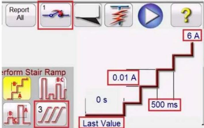Report All 1 6 A Perform Stair Ramp 0.01 A 0 s Last Value 500 ms