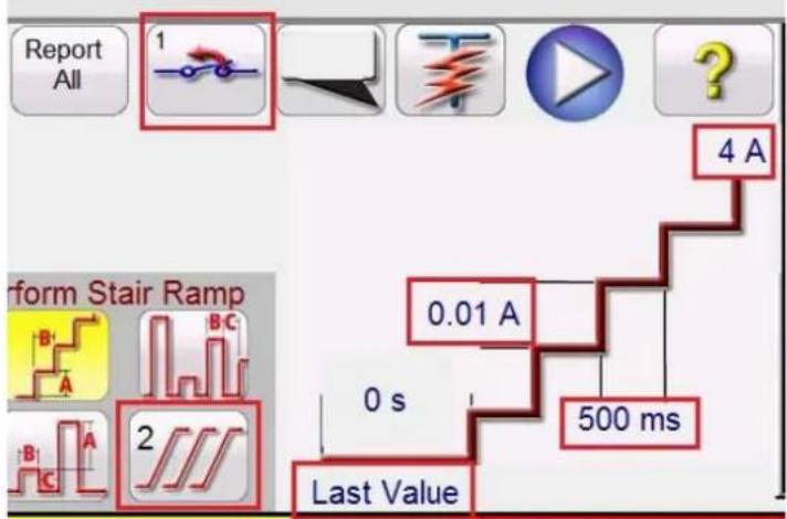 Report All 1 T ? ? 4 A form Stair Ramp 0.01 A 0 s 500 ms 2 Last Value
