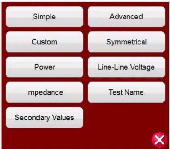 Simple Custom Power Impedance Secondary Values Advanced Symmetrical Line-Line Voltage Test Name