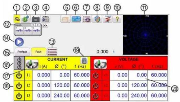 1 2 3 4 5 6 7 8 9 10 11 12 13 14 15 Prefault Fault 0.000 s 16 CURRENT VOLTAGE I (A) Ø (°) f (Hz) v (V) Ø (°) f (Hz) 17 I1 0.000 0.00 60.000 +1 0.00 0.00 60.000 18 I2 0.000 120.00 60.000 +2 0.00 120.00 60.000 19 I3 0.000 240.00 60.000 +3 0.00 240.00 60.000 20