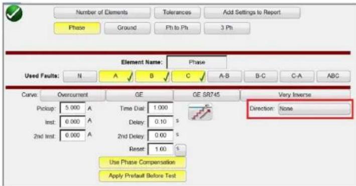 Number of Elements Tolerances Add Settings to Report Phase Ground Ph to Ph 3 Ph Element Name: Phase Used Faults: N A B C A-B B-C C-A ABC Curve: Overcurrent GE GE SR745 Very Inverse Pickup: 5.000 A Time Dial: 1.000 Direction: None Inst: 0.000 A Delay: 0.10 s 2nd Inst: 0.000 A 2nd Delay: 0.00 s Reset: 1.00 s Use Phase Compensation Apply Prefault Before Test