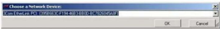 Choose a Network Device: com EtherLink PC: [795863C-F194-068-36800-BC782604548] OK Cancel