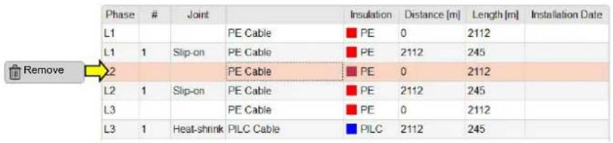Phase # Joint Insulation Distance [m] Length [m] Installation Date L1 PE Cable PE 0 2112 L1 1 Slip-on PE Cable PE 2112 245 L2 PE Cable PE 0 2112 L2 1 Slip-on PE Cable PE 2112 245 L3 PE Cable PE 0 2112 L3 1 Heat-shrink PILC Cable PILC 2112 245