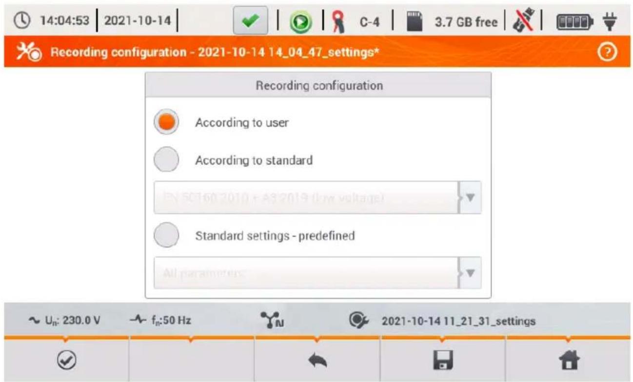 14:04:53 | 2021-10-14 | C-4 | 3.7 GB free | Recording configuration - 2021-10-14 14_04_47_settings* Recording configuration According to user According to standard BY 50760 2019 + A3 2019 (low voltage) Standard settings - predefined All parameters ~ Un: 230.0 V fn:50 Hz 2021-10-14 11_21_31_settings