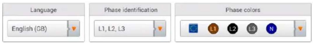 Language English (GB) Phase identification L1, L2, L3 Phase colors L1 L2 L3 N