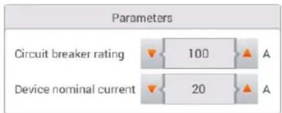 Parameters Circuit breaker rating 100 A Device nominal current 20 A