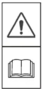 Warning symbol and open book icon with exclamation mark