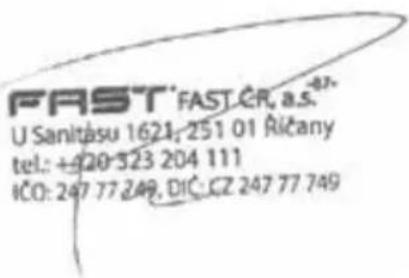 FAST FAST.CR. a.s. U Sanitásu 1621: 251 01 Ričany tel.: +920-323 204 111 ICO: 247 77 249, DIČ: CZ 247 77 749