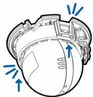 Technical line drawing of a mechanical component with blue arrows indicating direction (no text or symbols)
