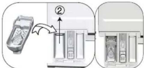 Diagram illustrating a device's internal processing step, showing a battery and container with labeled components.