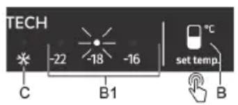 TECH -22 -18 -16 C B1 set temp B
