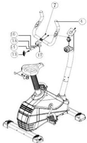 Technical diagram of a stationary exercise machine with numbered components for identification