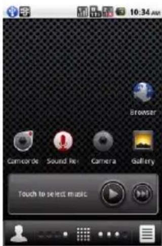 10:34 AM Browser Camcorde Sound Re Camera Gallery Touch to select music