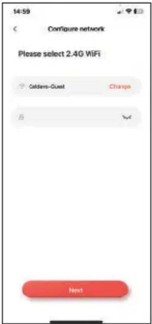 14:59 Configure network Please select 2.4G WiFi Caldero-Guest Change Next