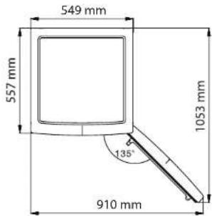 549 mm 557 mm 1053 mm 135° 910 mm