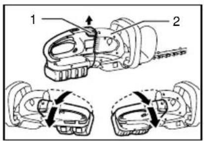 Technical diagram showing mechanical assembly with labeled parts and directional arrows indicating motion or movement.