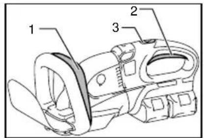 Technical diagram of a device with numbered parts labeled 1, 2, and 3