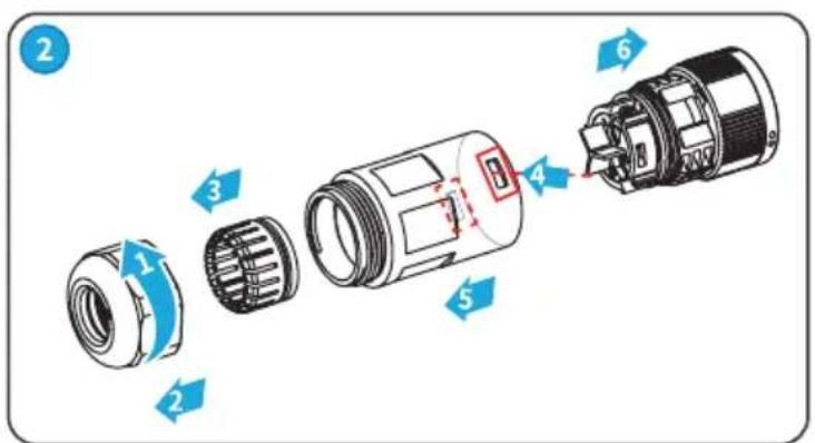 Exploded view diagram of a device showing numbered parts with arrows indicating assembly or disassembly.