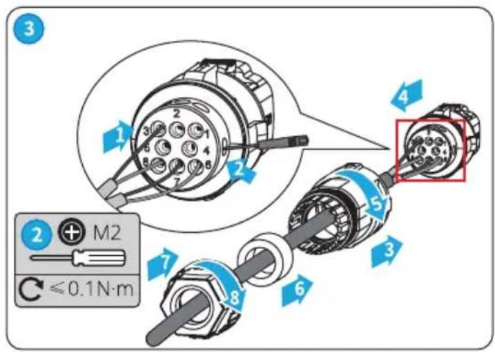 Diagram showing exploded view of a mechanical assembly with numbered components and a magnified inset highlighting a specific component labeled M2 with ≤0.1N·m.