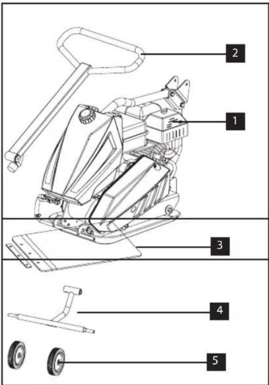Technical diagram of a mechanical device with numbered parts labeled 1 through 5