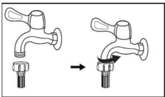 Diagram showing two hands performing a valve adjustment, one with a handle and the other with a handle and valve (no text or symbols present)