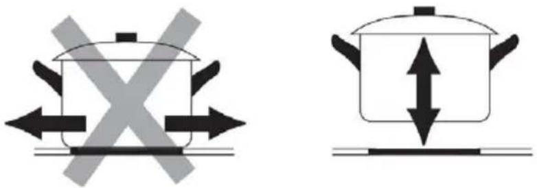 Diagram showing two cooking pots with crossed arrows indicating opposing heating conditions, likely illustrating a cooking or heating mechanism.